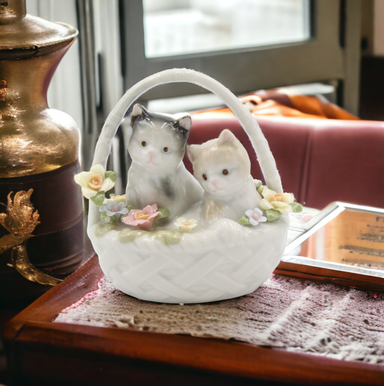 Ceramic Kittens In Basket Figurine, Home Décor, Gift for Her, Gift for Mom, Kitchen Décor, Cat Lovers Gift, Pet Loss Gift